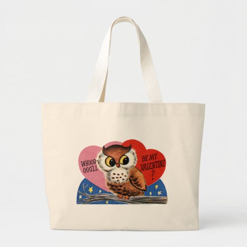 Vintage Owl Valentine Large Tote Bag