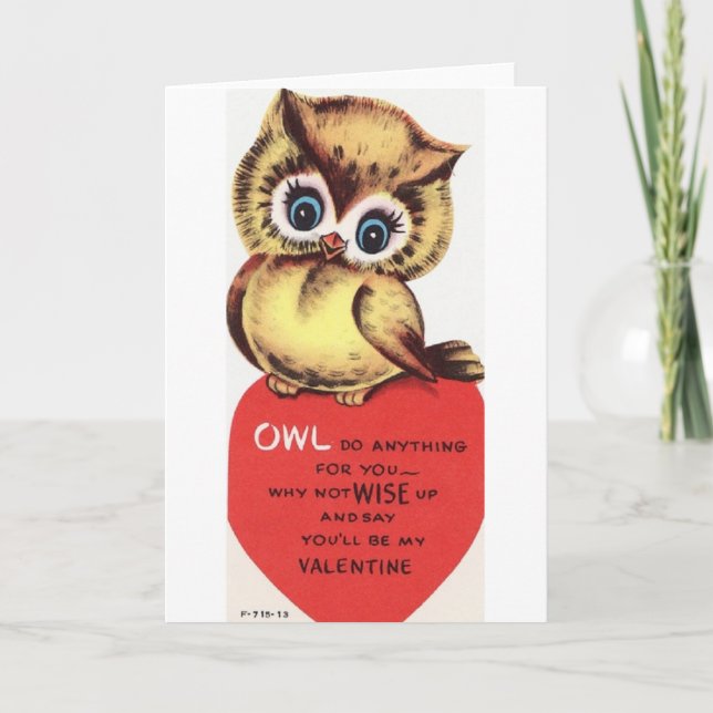 Vintage Owl Valentine's Day Greeting Card (Front)