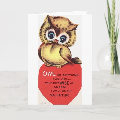 Vintage Owl Valentines Day Greeting Card
