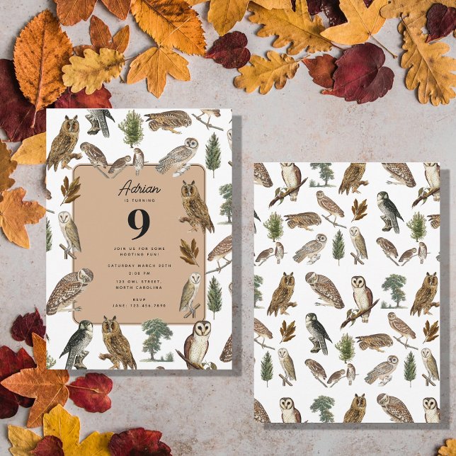Vintage Owl Watercolor Forest Bird Birthday Party  Invitation (Creator Uploaded)