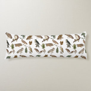 Vintage Owl Watercolor Forest Pattern Body Pillow