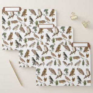 Vintage Owl Watercolor Forest Pattern File Folder