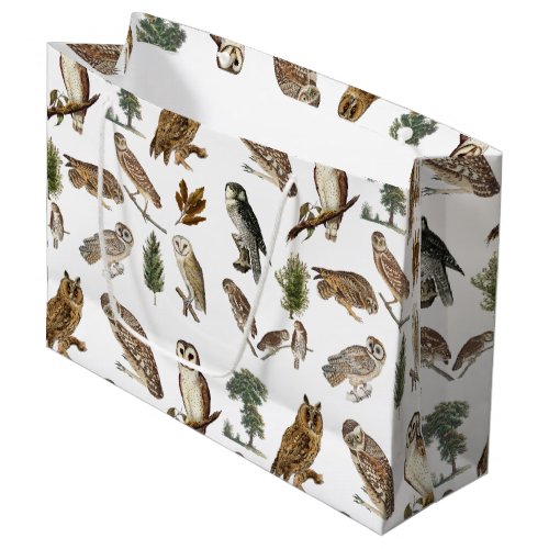 Vintage Owl Watercolor Forest Pattern Large Gift Bag