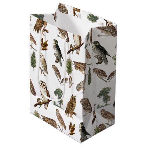 Vintage Owl Watercolor Forest Pattern  Medium Gift Bag