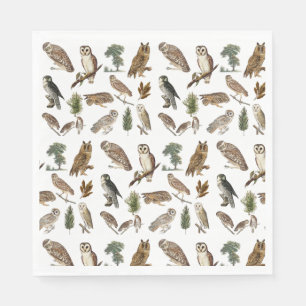 Vintage Owl Watercolor Forest Pattern  Napkins
