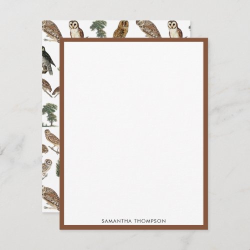 Vintage Owl Watercolor Forest Pattern  Note Card
