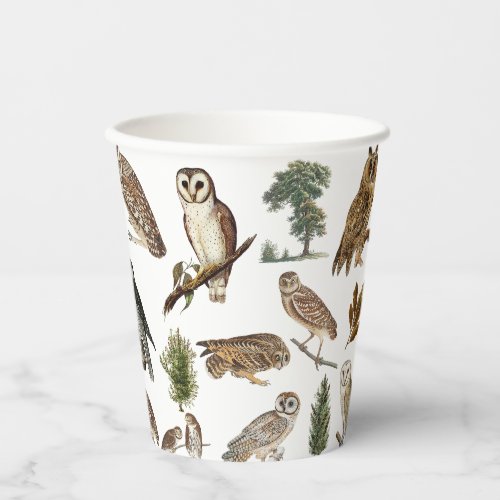 Vintage Owl Watercolor Forest Pattern Paper Cups