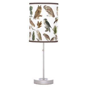 Vintage Owl Watercolor Forest Pattern Table Lamp