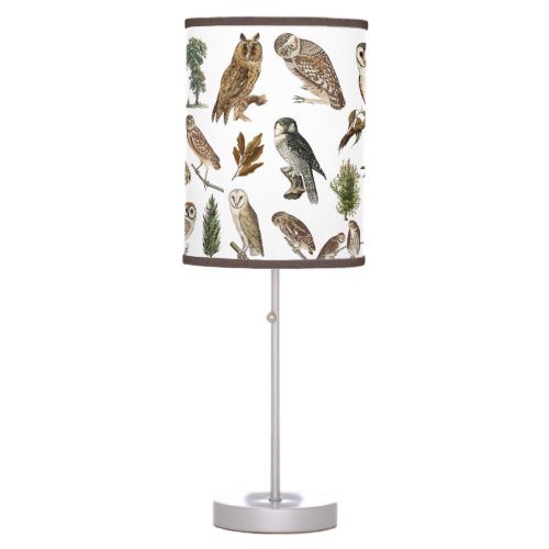 Vintage Owl Watercolor Forest Pattern  Table Lamp