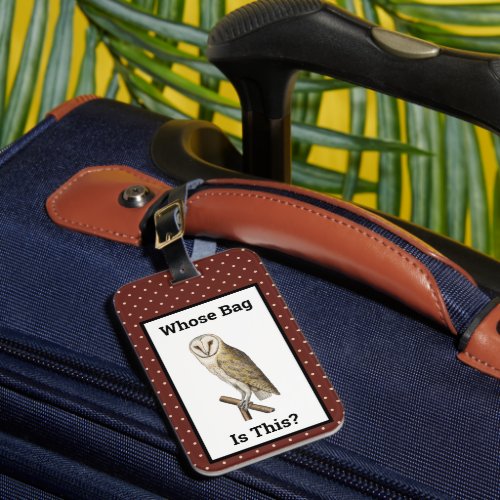 Vintage Owl Whose Bag Is This Purple Polka Dots Luggage Tag