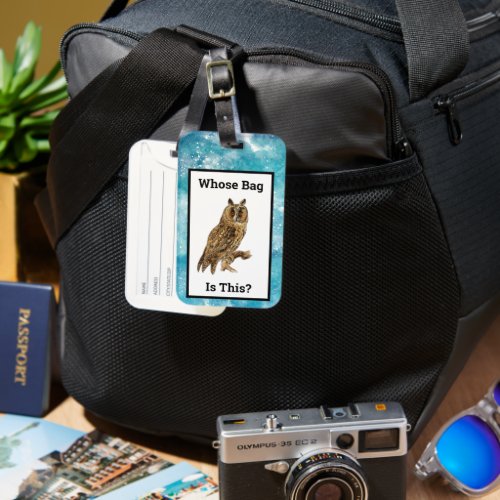 Vintage Owl Whose Bag Is This Watercolor Sky Luggage Tag