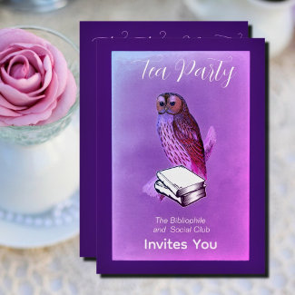 vintage owl with books -tea party invitation