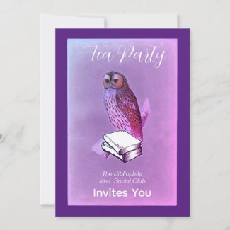 vintage owl with books -tea party invitation