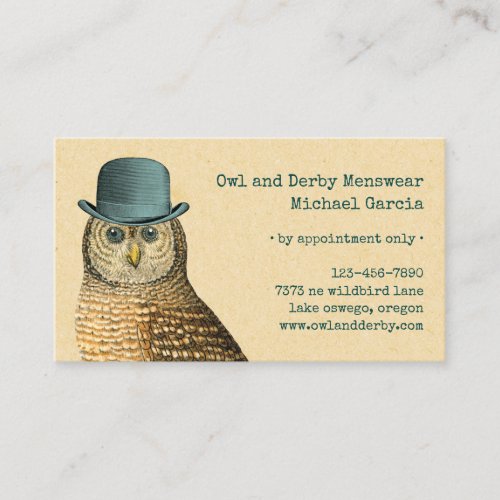 Vintage Owl with Green Derby Hat Business Card