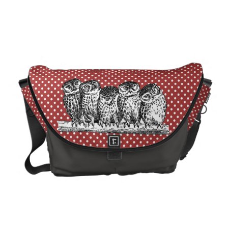 Vintage Owls And Red Polka Dots Messenger Bag
