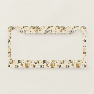 Vintage Owls & Floral Botanical Pattern (2) License Plate Frame