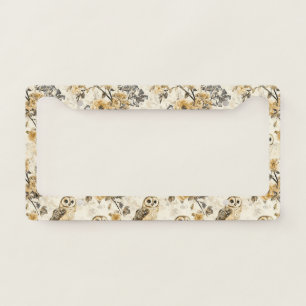 Vintage Owls & Floral Botanical Pattern (9) License Plate Frame