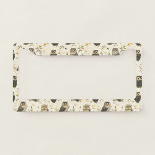 Vintage Owls & Floral Botanical Pattern License Plate Frame