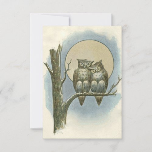 Vintage owls illustration thank you card