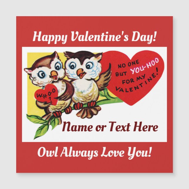 Vintage Owls Valentine Magnetic Card (Front)