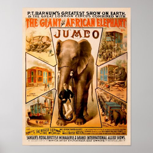 Vintage PT Barnums Jumbo Poster