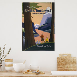 Vintage Pacific Northwest Travel Poster 1925 Train