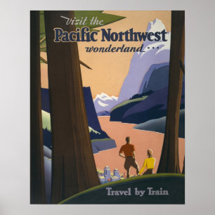 Vintage Pacific Northwest Travel Poster 1925 Train