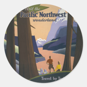 Vintage Pacific Northwest Travel Poster 1925 Train Classic Round Sticker