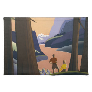 Vintage Pacific Northwest Travel Poster 1925 Train Cloth Placemat