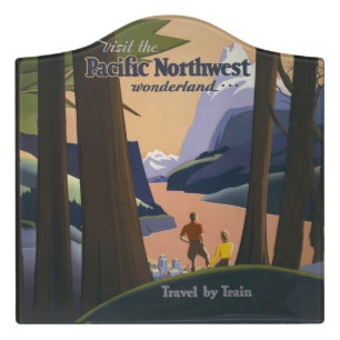 Vintage Pacific Northwest Travel Poster 1925 Train Door Sign