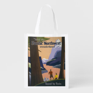 Vintage Pacific Northwest Travel Poster 1925 Train Grocery Bag