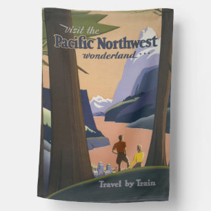 Vintage Pacific Northwest Travel Poster 1925 Train House Flag