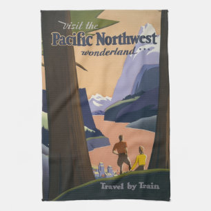 Vintage Pacific Northwest Travel Poster 1925 Train Kitchen Towel