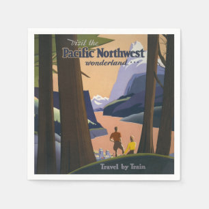 Vintage Pacific Northwest Travel Poster 1925 Train Napkins