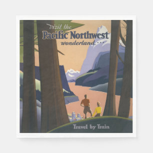 Vintage Pacific Northwest Travel Poster 1925 Train Napkins