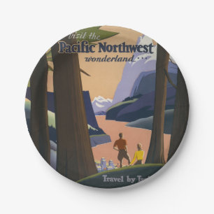 Vintage Pacific Northwest Travel Poster 1925 Train Paper Plates