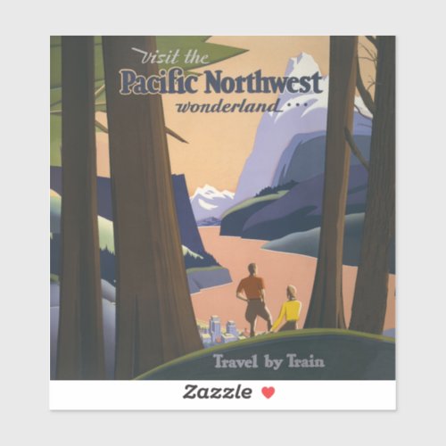 Vintage Pacific Northwest Travel Poster 1925 Train Sticker