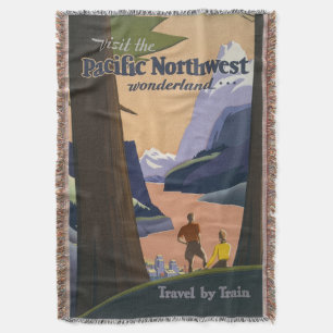 Vintage Pacific Northwest Travel Poster 1925 Train Throw Blanket