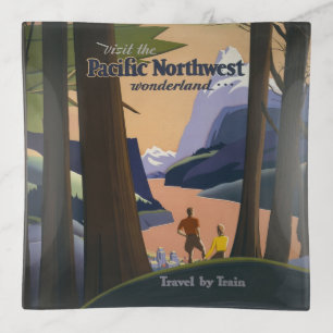 Vintage Pacific Northwest Travel Poster 1925 Train Trinket Tray