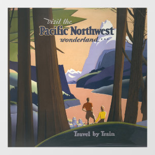 Vintage Pacific Northwest Travel Poster 1925 Train Window Cling