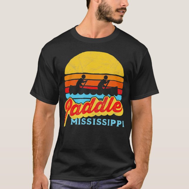 Vintage Paddle Mississippi Canoeing Retro Sun T-Shirt (Front)