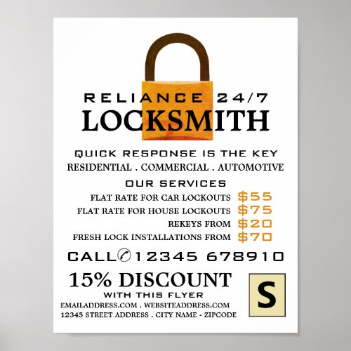 Vintage Padlock Locksmith Advertising Poster