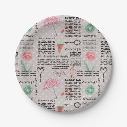 Vintage page newspaper polka dots stylish retro paper plates