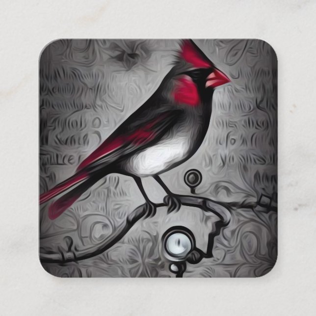 Vintage Painted Cardinal Square Business Card (Front)