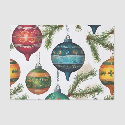 Vintage Painted Christmas Hanging Ornaments  Tissue Paper