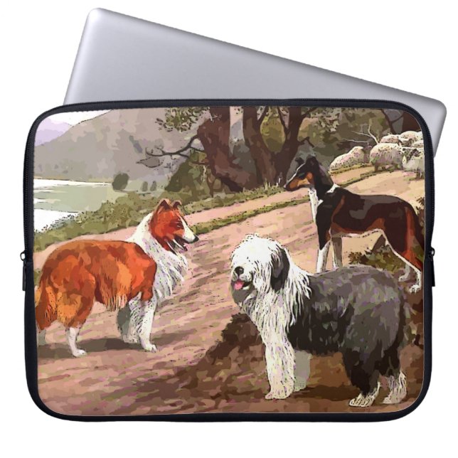 Vintage Painted Collies Laptop Computer Sleeve (Front)