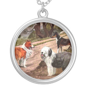 Vintage Painted Collies Necklace