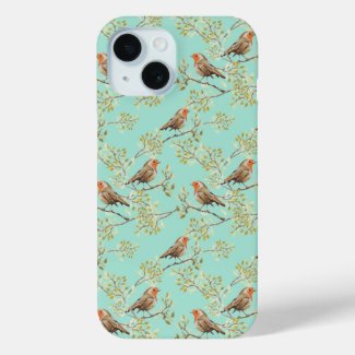 Vintage Painted European Robin Bird Pattern
