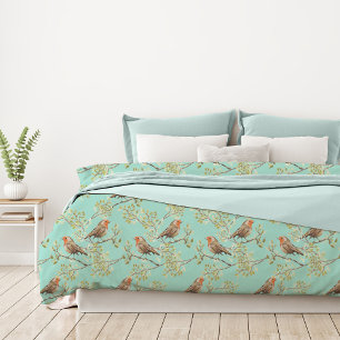 Vintage Painted European Robin Bird Pattern Duvet Cover