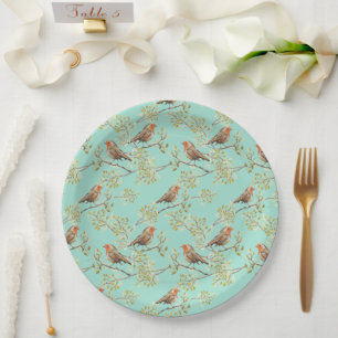 Vintage Painted European Robin Bird Pattern Paper Plates